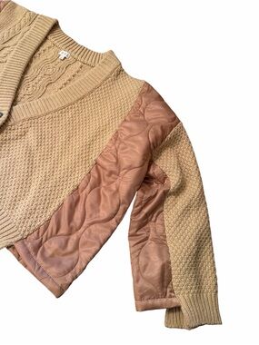 POL Cable Knit Cardigan. Fabric Block in Tans and Different Materials Oversized